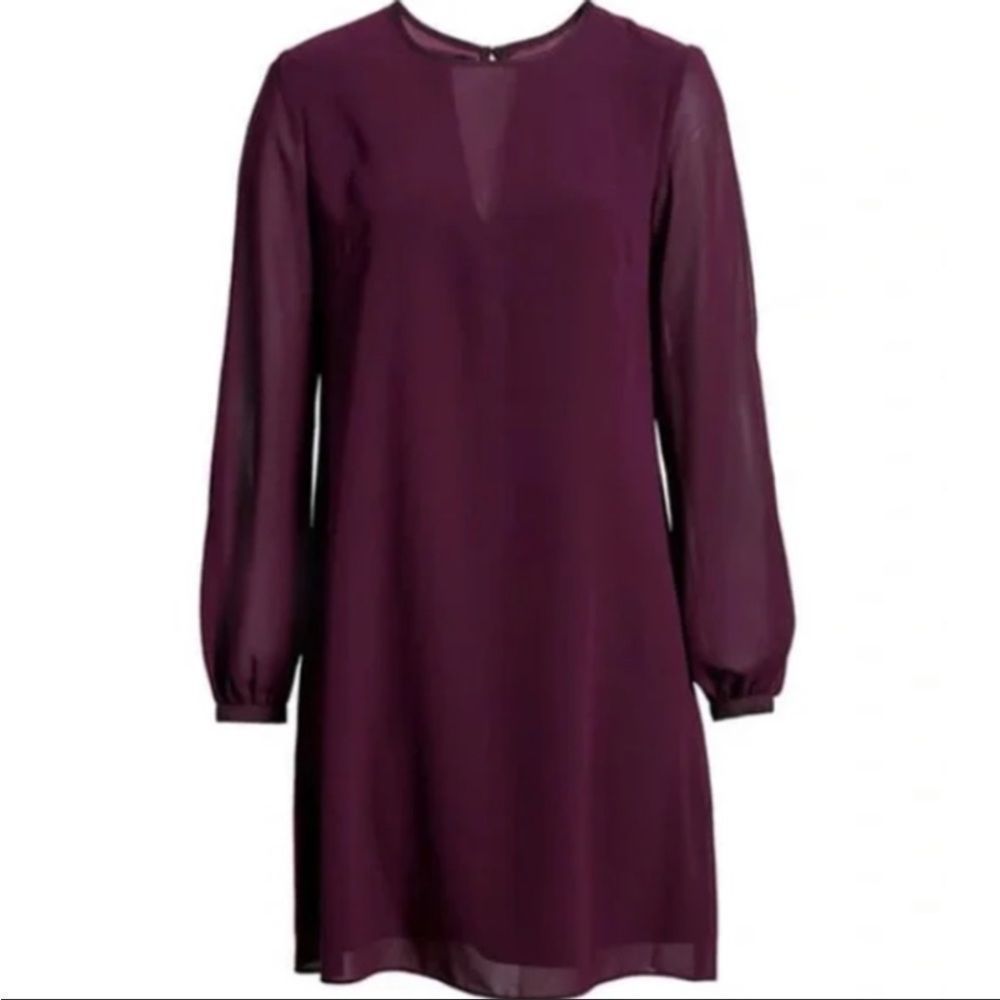 NWT Vince Camuto Float Chiffon Slit Long Sleeve Purple Aubergine Shift Dress